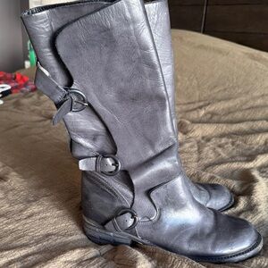 Trouve Dark Gray Leather Combat Boots